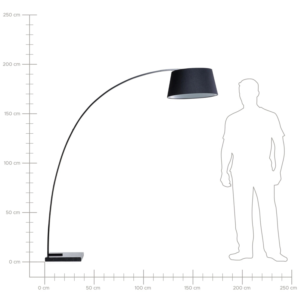 Lampada da terra in metallo Nero 234 cm con struttura curva paralume in policotone paralume a tamburo con base in marmo dal design moderno