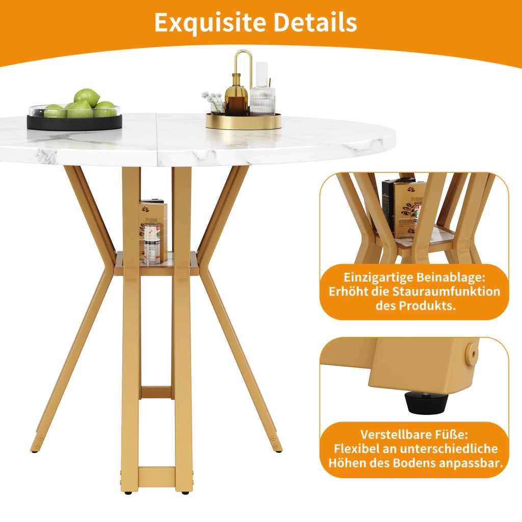 TAVOLO DA PRANZO 100x100x76 cm MDF Bianco e Oro
