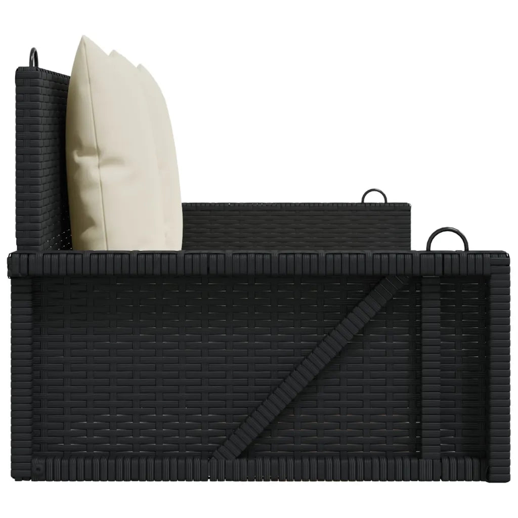 Panca a Dondolo con Cuscini-Sgabello-Panca da esterno Nera 119x56x48 cm in Polyrattan