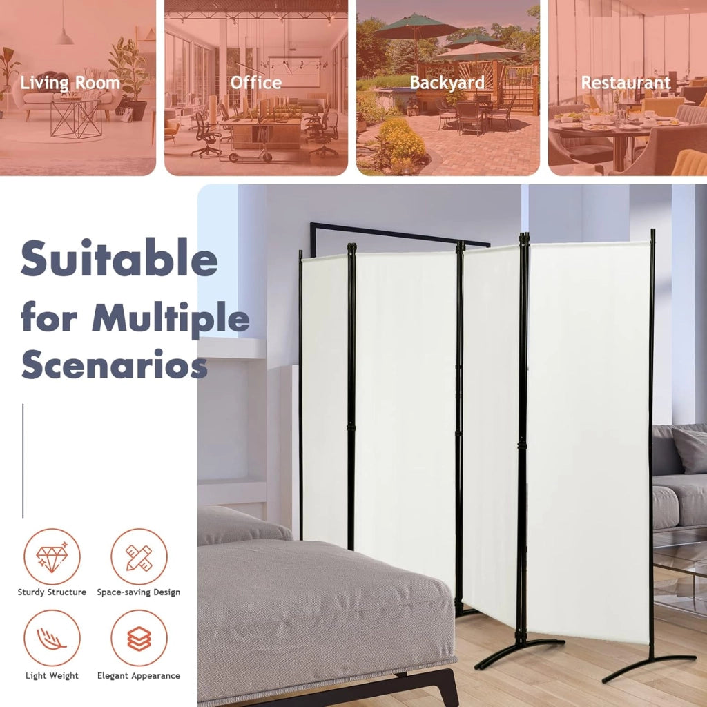 Paravento da Interno 4 Pannelli in Metallo, Divisorio Separe Paraventi, Resistente all'Usura e Struttura Stabile, Paraventi Pieghevole, 4 Colori, 220x170 cm
