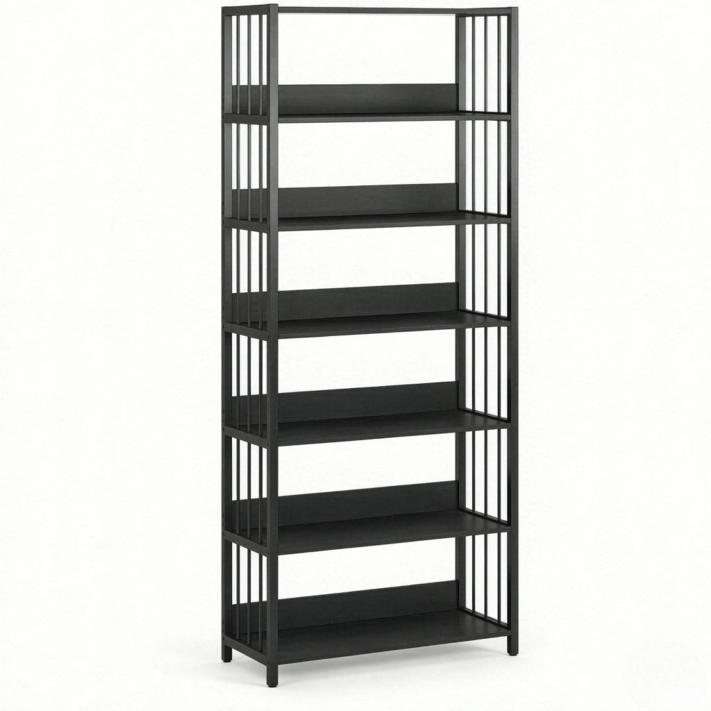 Scaffale a 6 ripiani 80x30x190 cm in MDF e metallo nero