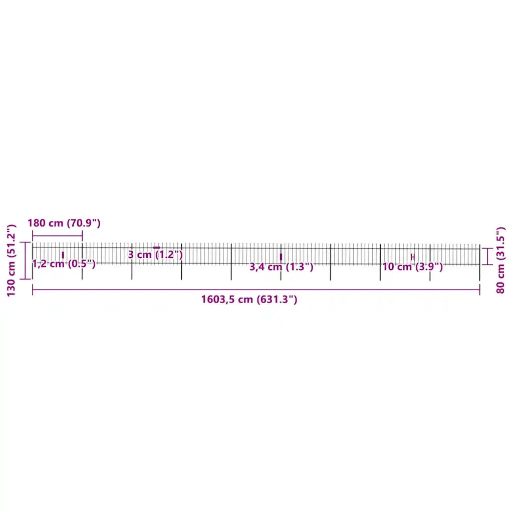 Recinzione da Giardino con Punta a Lancia in Acciaio 1603,5x80 cm Nero 277610