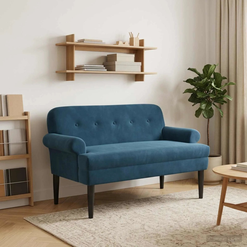 Loveseat con bottoni imbottiti Blu 120 x 66 x 78 cm Velluto 42041837
