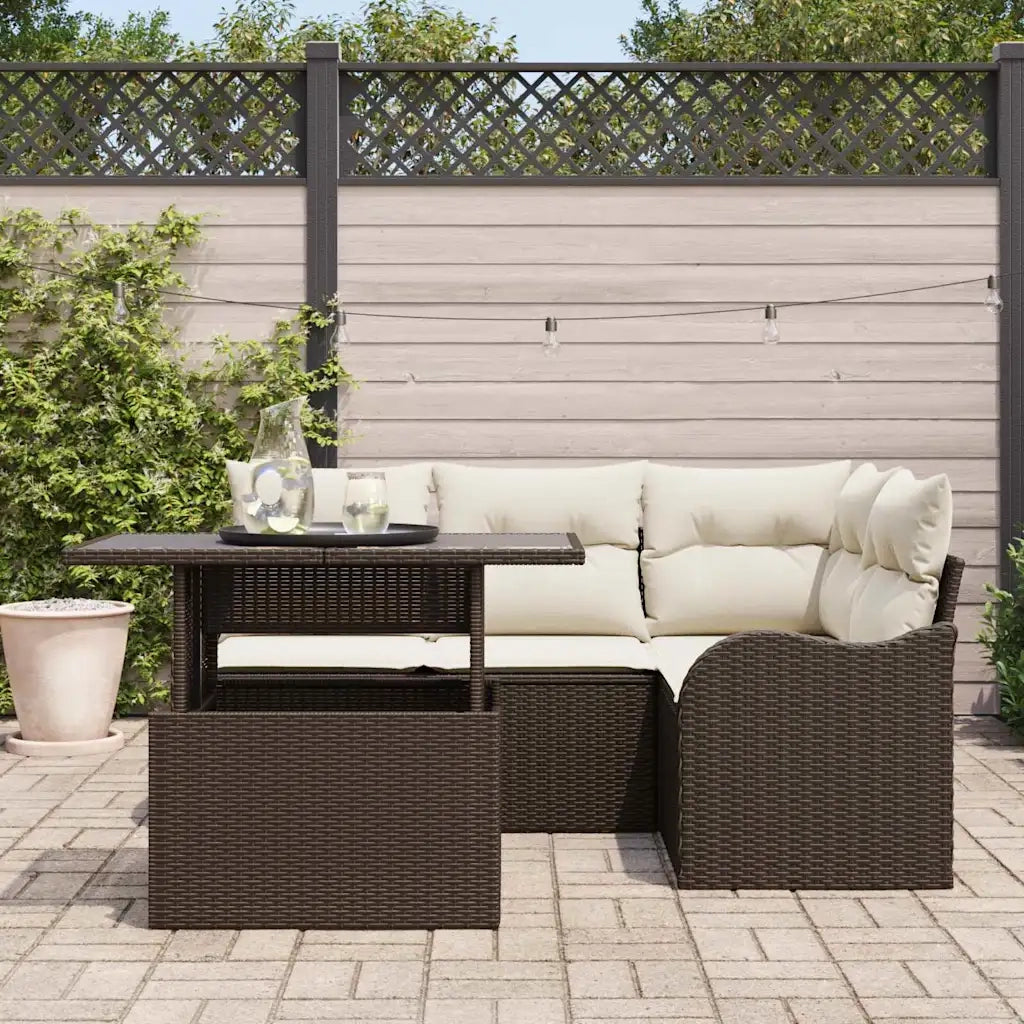 Set da pranzo per esterni con cuscino 5 pcs Marrone Poly Rattan