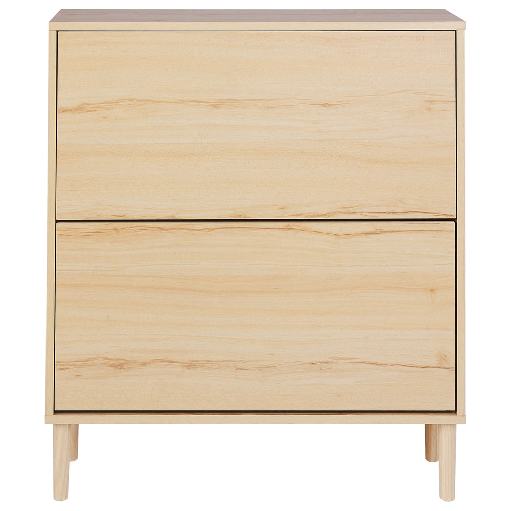 Scarpiera a 2 scomparti in truciolato Gambe in legno di gomma Legno chiaro elegante