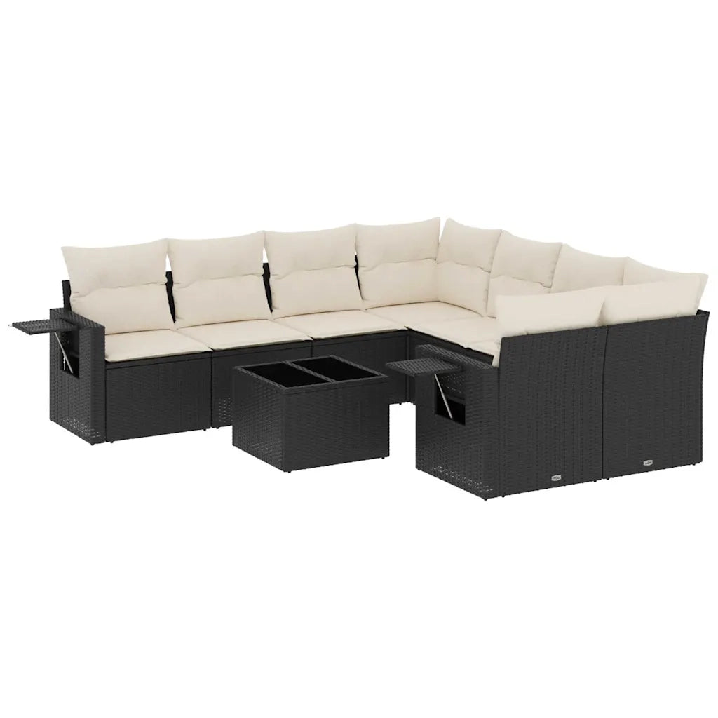 Set Divani da Giardino 9 pz con Cuscini Nero in Polyrattan 3252293