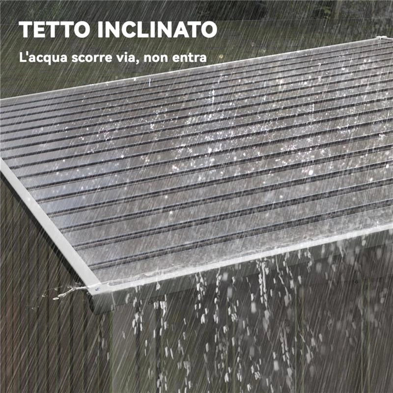 CAPANNO ATTREZZI IN METALLO 1.5X2M CON BASE, PORTA SCORREVOLE E TETTO INCLINATO, GRIGIO CHIARO