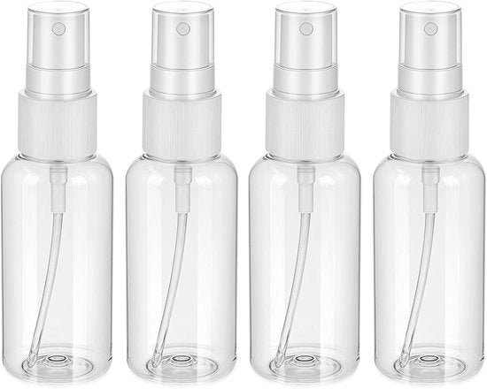 4 bottiglie spray vuote trasparenti da 30 ml - nebbia fine - portatile - per acqua, alcol, olii essenziali, profumo