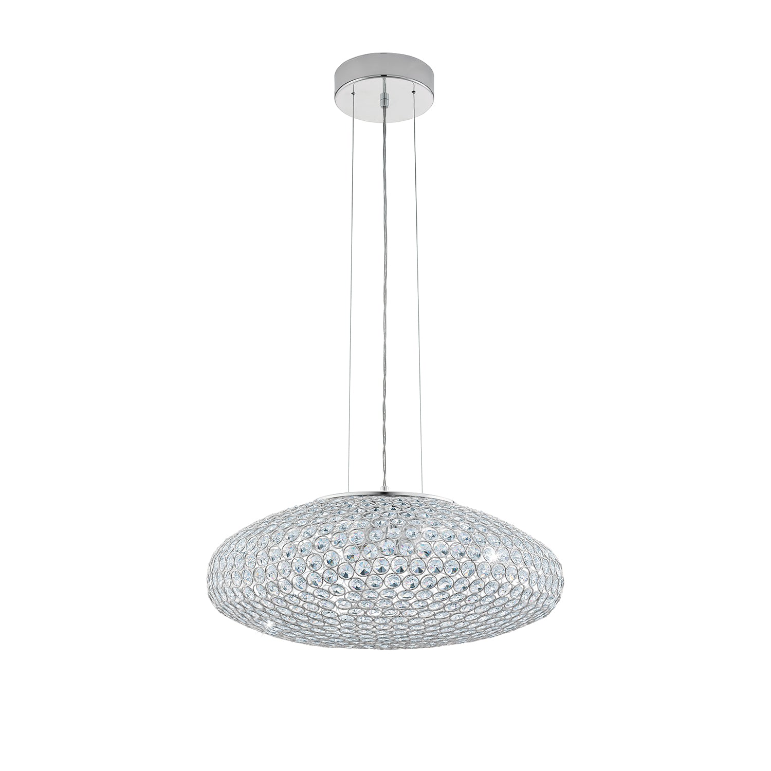 Lampadario A Sospensione Moderno Clemente Acciaio Cromo Cristallo 3 Luci E27