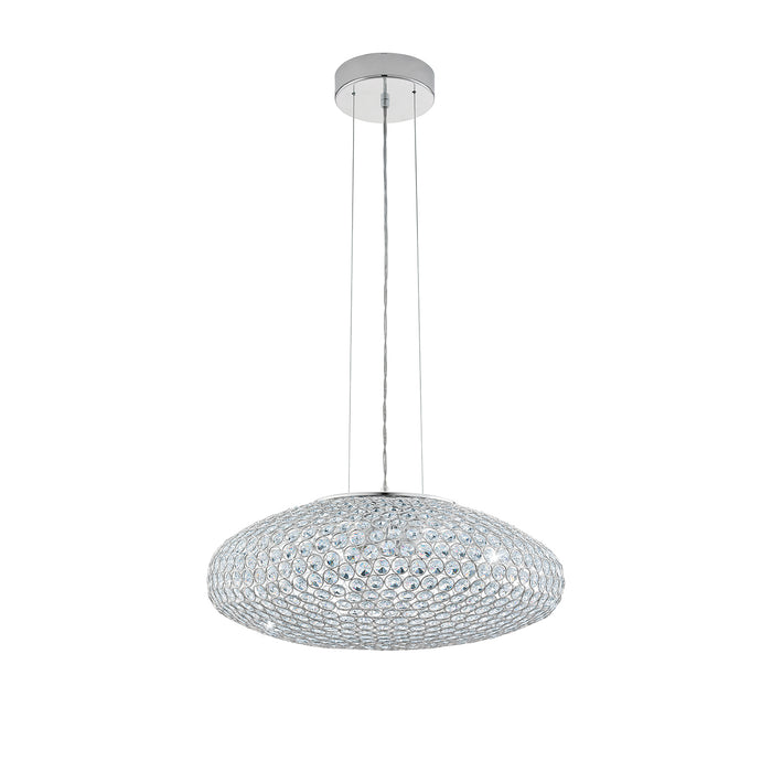 Lampadario A Sospensione Moderno Clemente Acciaio Cromo Cristallo 3 Luci E27