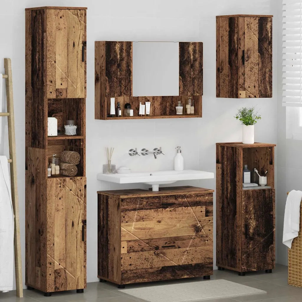 Set di mobili per il bagno con cassetto 5 pcs Legno vecchio
