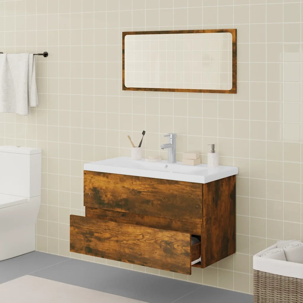 Set di Mobili da Bagno | Armadio da bagno Rovere Fumo in Legno Multistrato