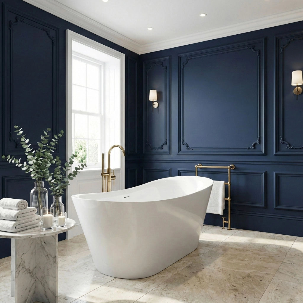 Vasca Da Bagno Freestanding In Acrilico Lusso Slim 170 Copritappo rame spazzolato