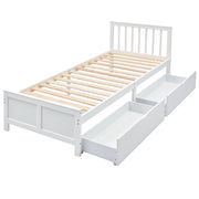 Letto con Cassetti 90x200 cm; Letto Singolo - 2 Cassetti - in Legno Massello - Bianco
