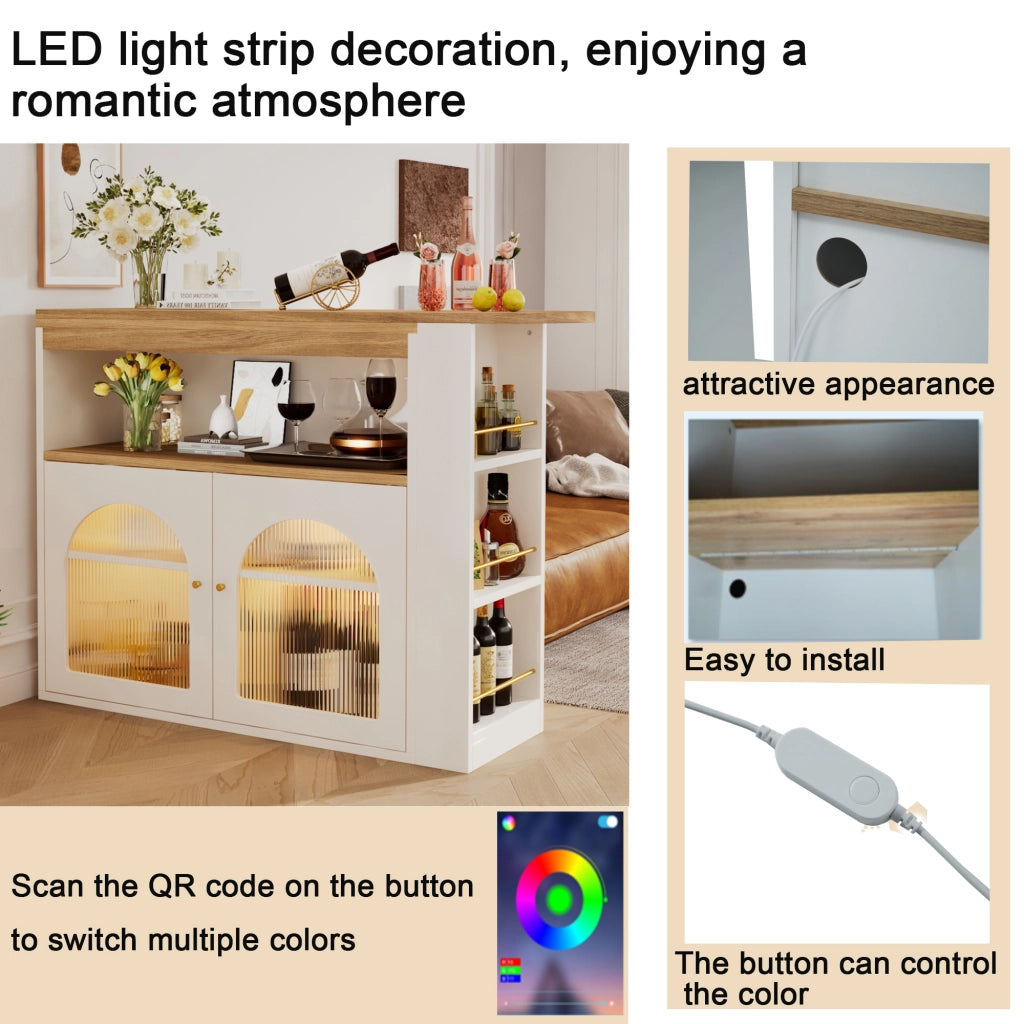 OKWISH Tavolo Estensibile con Ripiani Portaoggetti, Rotazione 360 e LED, per Sala da Pranzo, MDF, Bianco, 138-193 x 39 x 105 cm