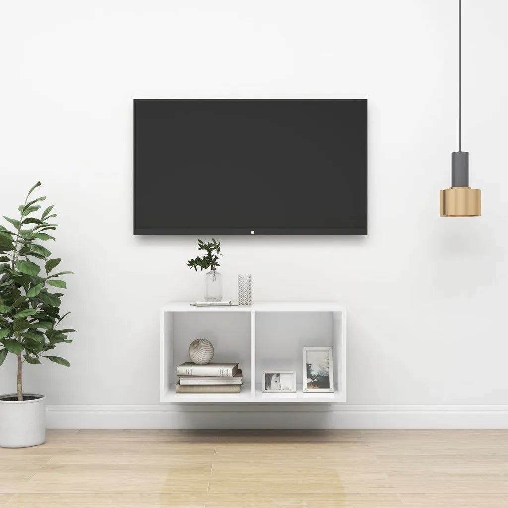 Armadietto TV da Parete Bianco 37x37x72 cm in Legno Multistrato 805471