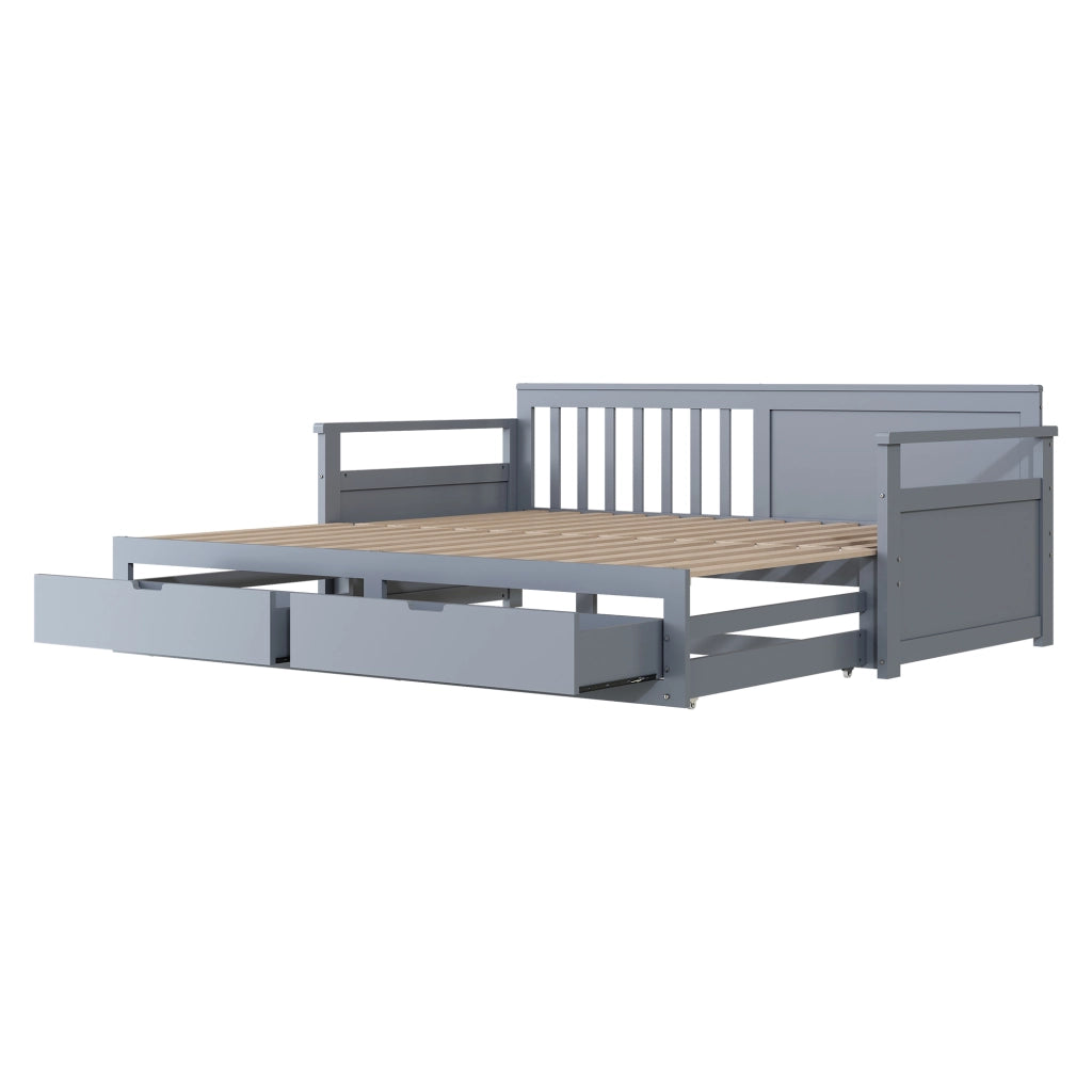 LETTO DAYBED 90x190/180x190 IN LEGNO MASSELLO GRIGIO CON CASSETTI E LETTO ESTRAIBILE