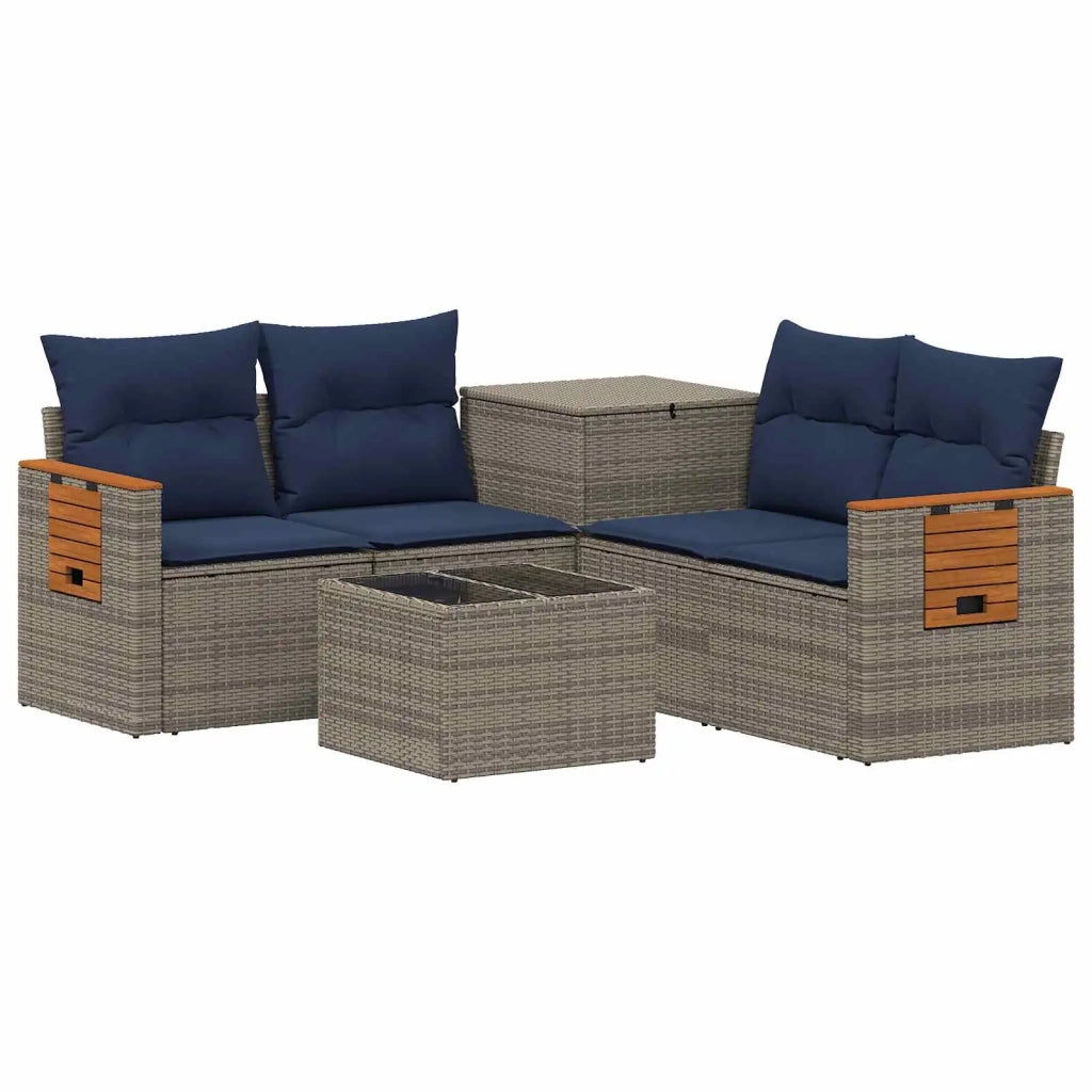 Set di divani 6 pz Grigio e Blu Navy Rattan sintetico e Acciaio 3447665