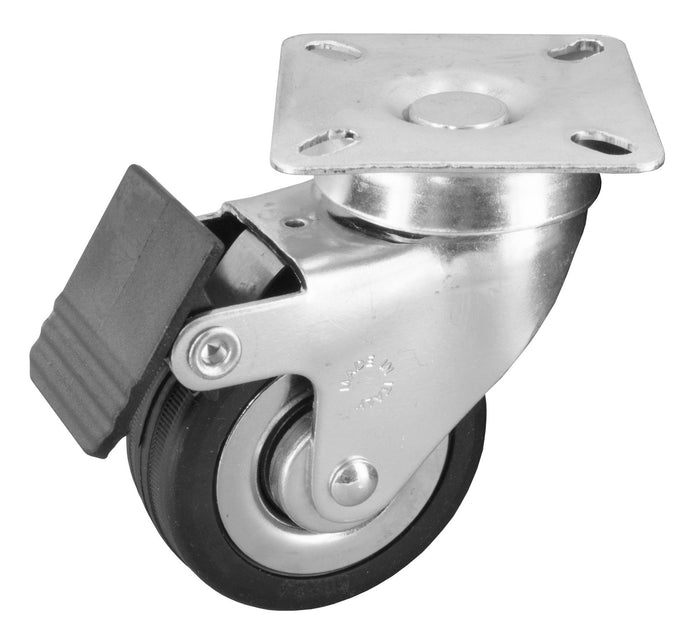 ruota mobile in gomma ø 60 antibloccaggio con piastra in acciaio con freno cod:ferx.95292