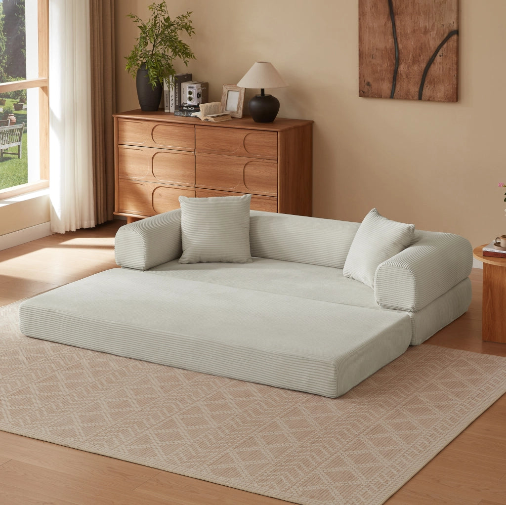 Divano letto singolo beige in schiuma; pieghevole senza montaggio