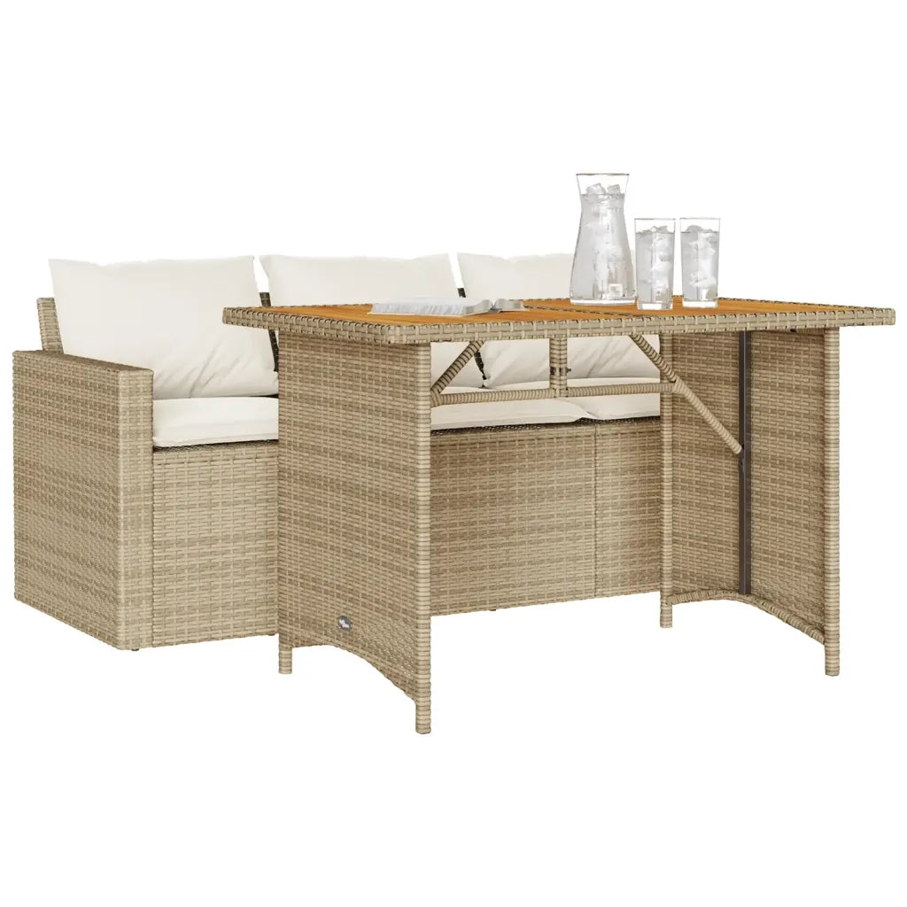 Set da Pranzo da Giardino 2 pz | Set Salotto da Giardino con Cuscini Beige in Polyrattan