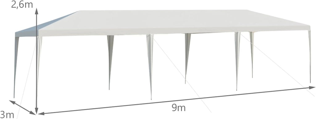 Gazebo da Giardino 3 x 9 m, Tendone per Feste con Struttura in Metallo, Impermeabile e Protezione UV, per Feste, Barbecue, Giardino e Spiaggia (3 x 9 m)
