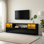 Cassettiera TV nera lucida in truciolare lunga 180 cm