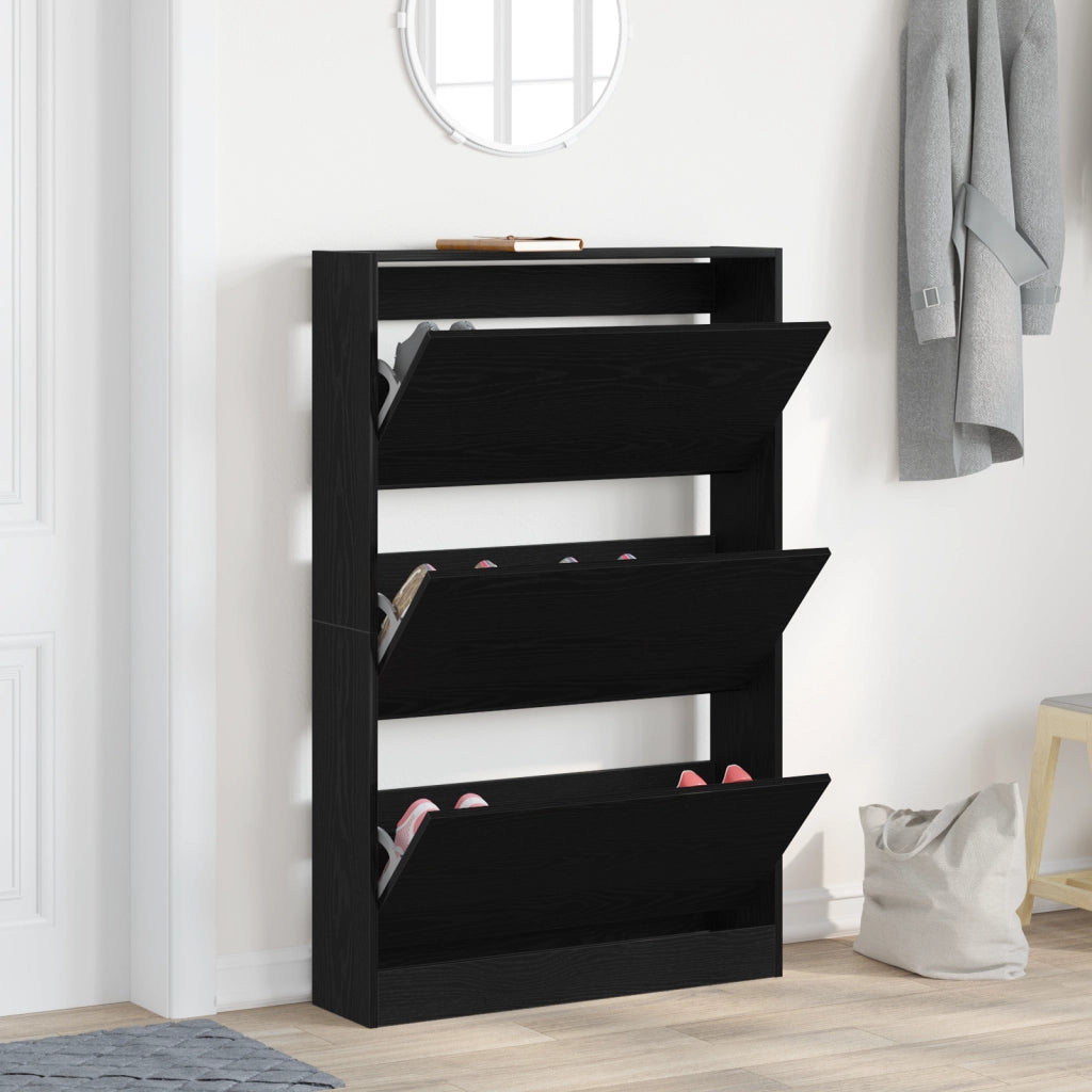 Armadio per scarpe Nero Rovere 80x21x125,5 cm in Legno ingegnerizzato