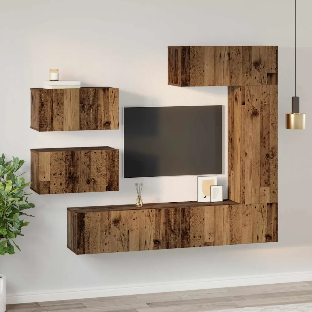 vidaXL Set mobile TV 6 pcs Legno vecchio 30.5 x 30 x 90 cm