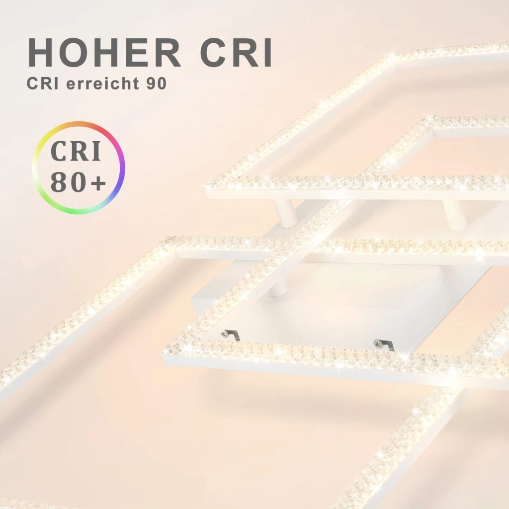 ZMH Lampada da soffitto LED quadrata in cristallo bianco per soggiorno con telecomando 82W