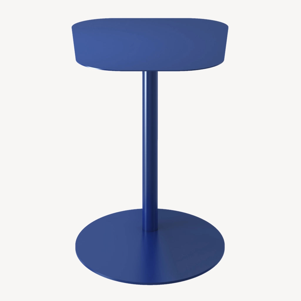 Tavolino Laterale Nastätten in Metallo con Piano di Appoggio Trapezoidale - Blu Scuro [en.casa]