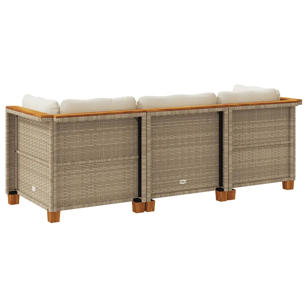 Divano da Giardino con Cuscini a 3 Posti Beige in Polyrattan 365919