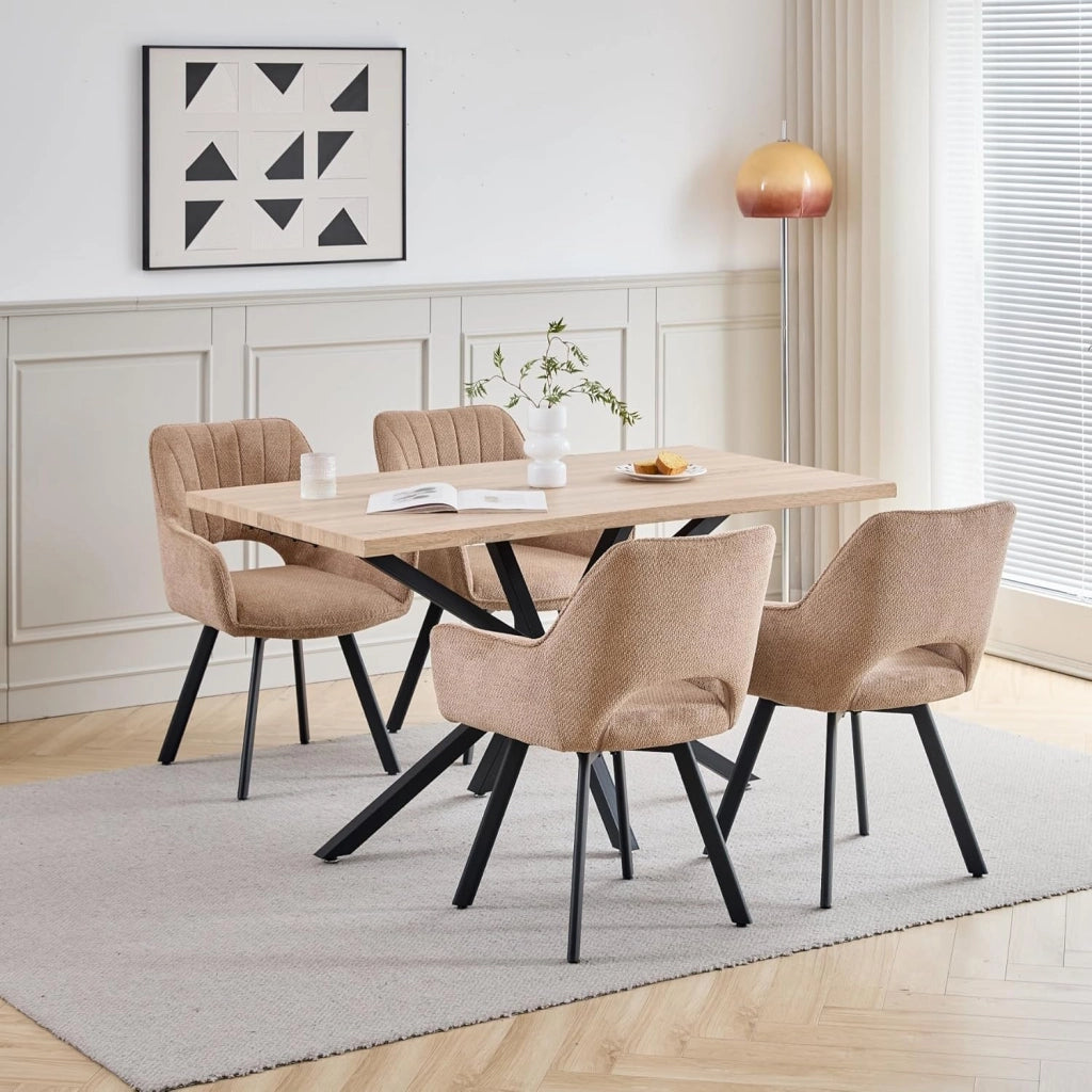 GrandCA HOME set di 6 Sedia da pranzo girevole a 360° con braccioli,sedia da cucina moderna,con gambe in metallo,ideale per cucine,sale da pranzo e camere da letto-Marrone chiaro