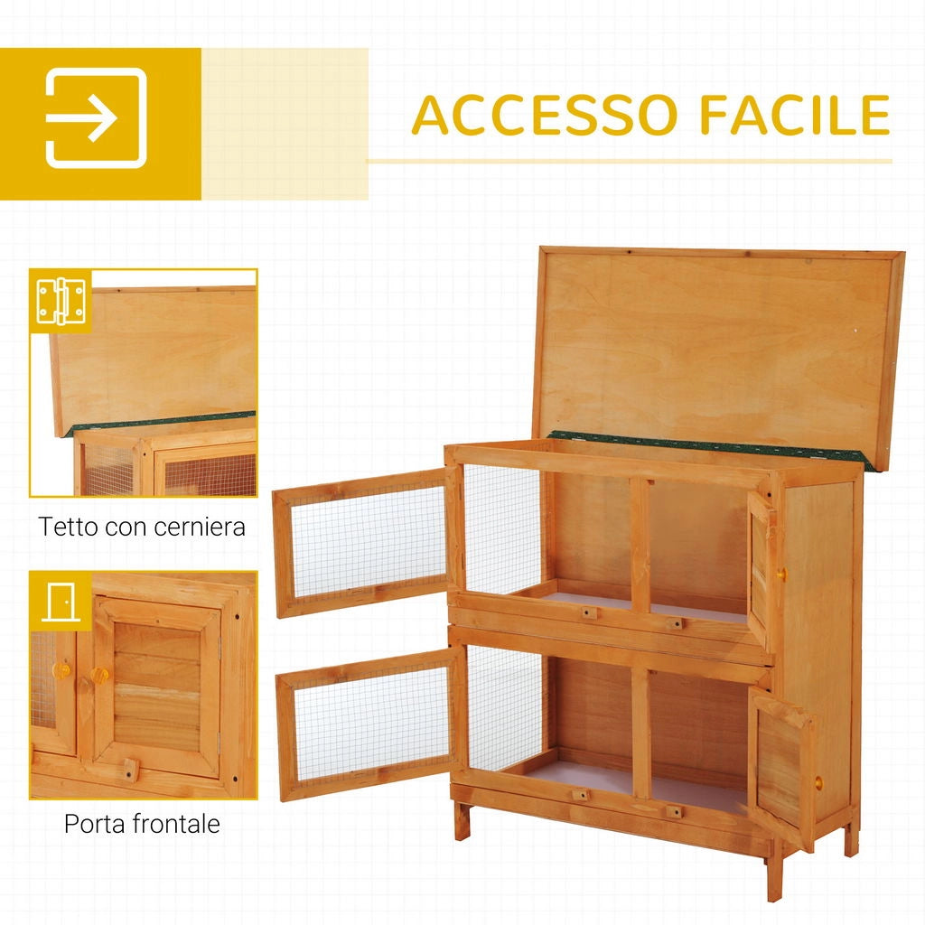 GABBIA A DUE PIANI PER CONIGLI, CONIGLIERA DA ESTERNO IN LEGNO DI ABETE, 90X45X90 CM, LEGNO E VERDE