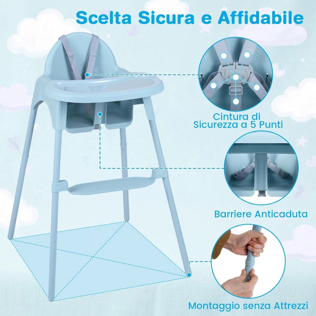 4 in 1 Seggiolone per Bambini, Vassoio Doppio Rimovibile | Cintura di Sicurezza a 5 Punti, Poggiapiedi Reversibile, per Bambini 6-36 Mesi