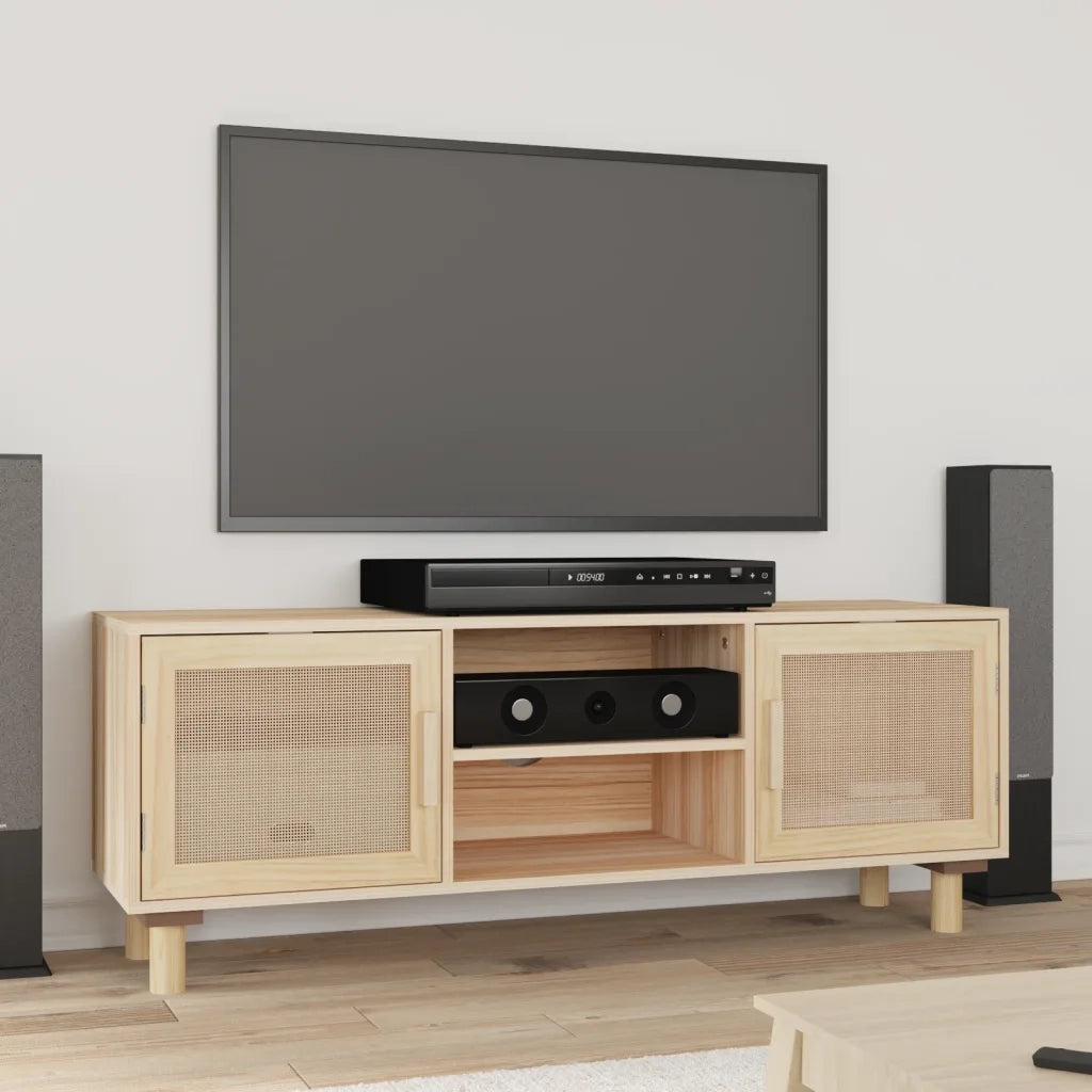 Mobile TV Marrone 105x30x40 cm Massello Pino e Rattan Naturale 345617