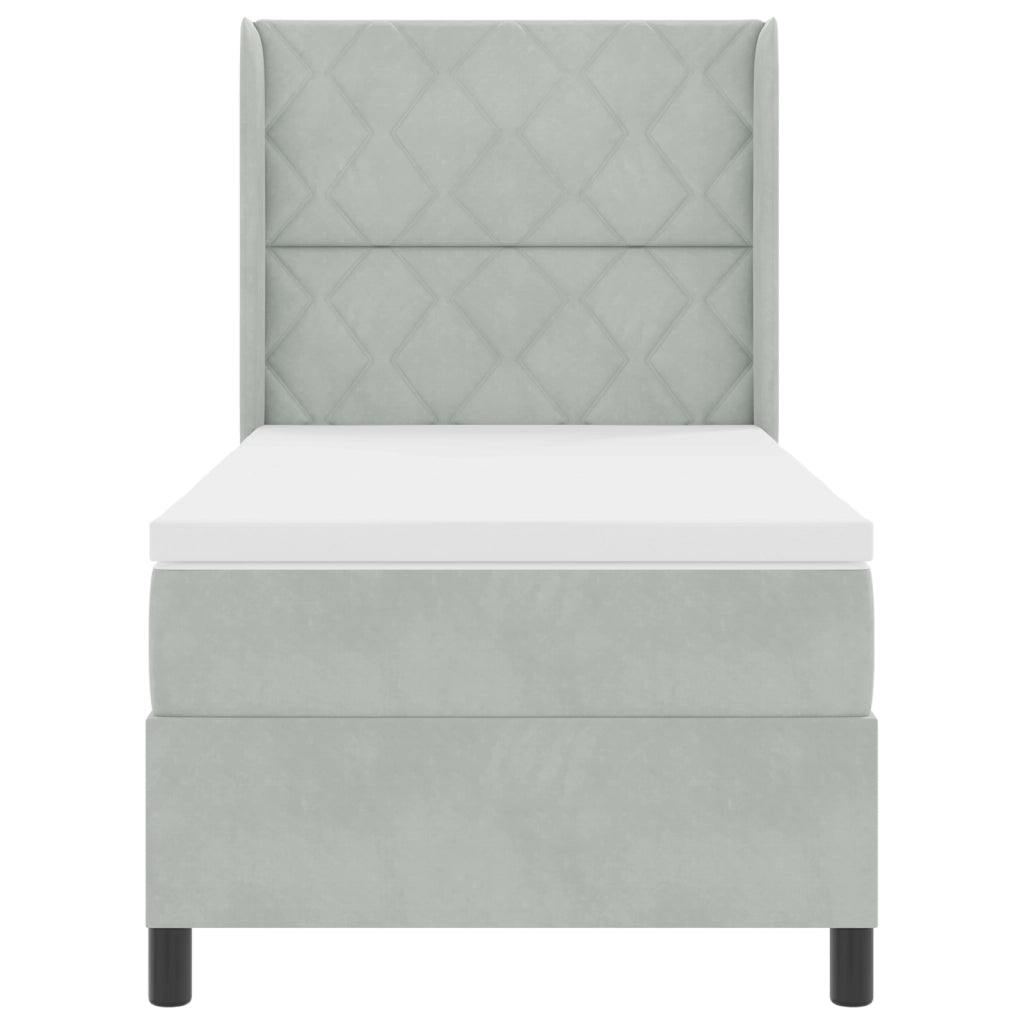 Letto a Molle con Materasso Grigio Chiaro 90x200 cm Velluto
