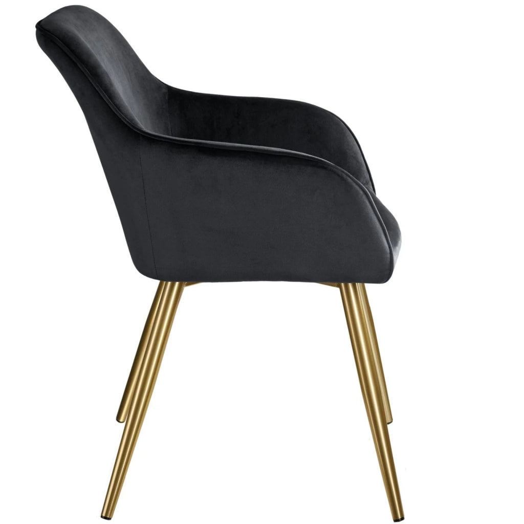 Set 6 sedie con gambe dorate, seduta soggiorno, cucina sala da pranzo, design elegante, velluto nero 08_0000065