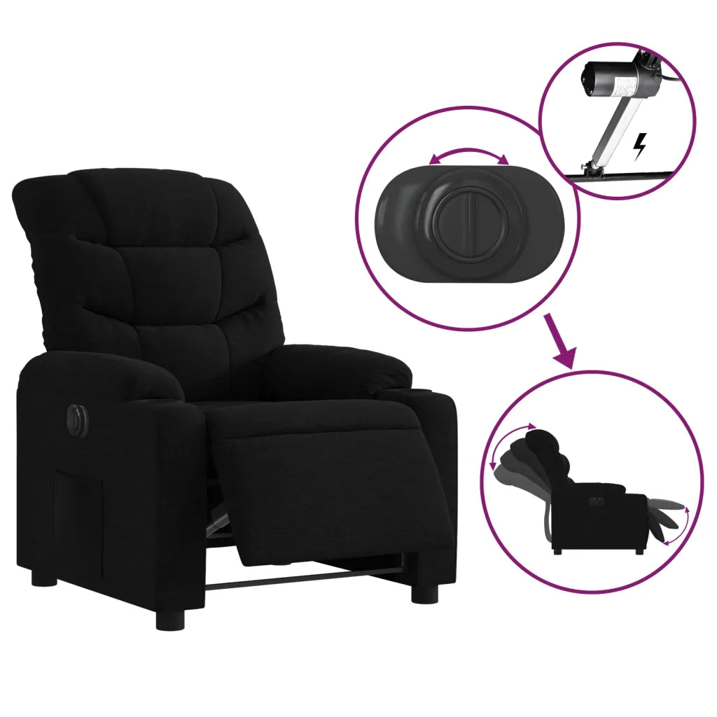 Poltrona | Sedia Relax Elettrica Reclinabile Nera in Tessuto