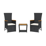 Set da Pranzo da Giardino 3 pz | Set Salotto da Giardino con Cuscini Nero in Polyrattan