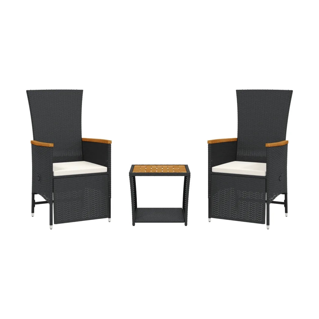 Set da Pranzo da Giardino 3 pz | Set Salotto da Giardino con Cuscini Nero in Polyrattan
