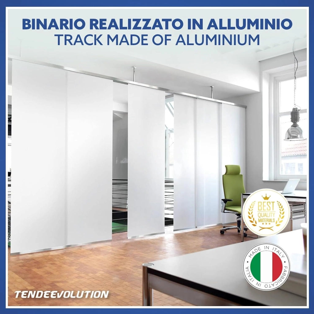 Bastone per Tende A Pannello Comando Manuale, Binario a 4 vie con portapannelli da 70 CM, Attacco Soffitto Lunghezza 270 CM