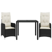 Set Bistr¨° da Giardino 3 pz | Set Salotto da Giardino con Cuscini in Polyrattan Nero