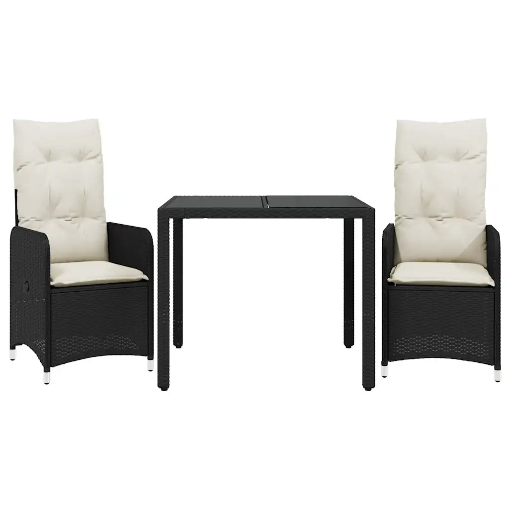 Set Bistr¨° da Giardino 3 pz | Set Salotto da Giardino con Cuscini in Polyrattan Nero
