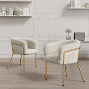 SEDIA Relax Set da 2 pezzi Bianca in pelliccia sintetica con gambe in metallo