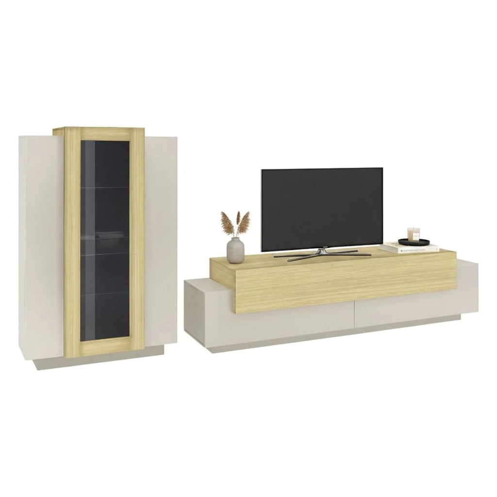 Mobile Soggiorno Lazzate, Parete Attrezzata Modulabile Made in Italy, 280x45x120.5h cm Beige