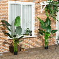 Set 2 Piante Artificiali Palma del Viaggiatore da Interno e Esterno H150 cm con Vaso Verde