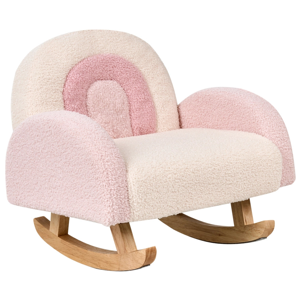 Sedia a dondolo per bambini Rainbow Boucle Gambe in legno per bambini rosa
