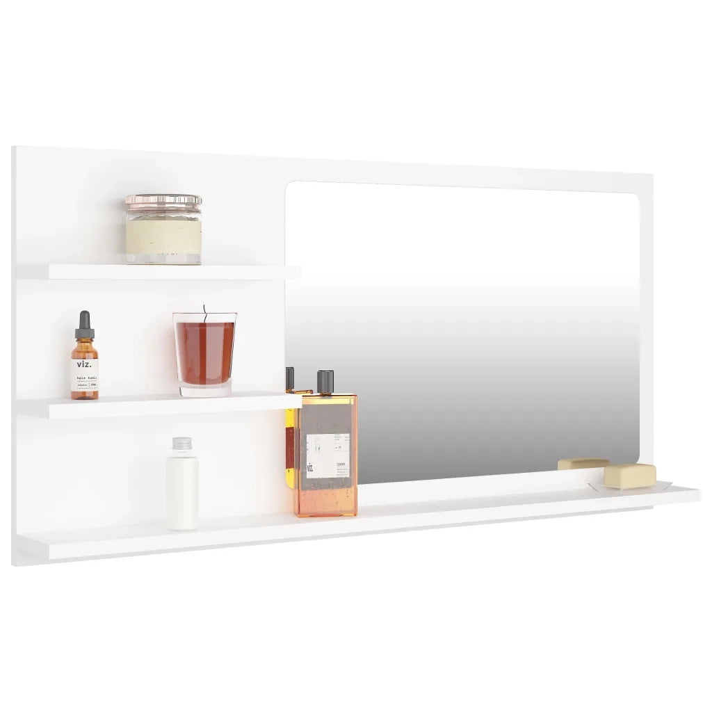 Specchio da Bagno Bianco 90x10,5x45 cm in Legno Multistrato 805015