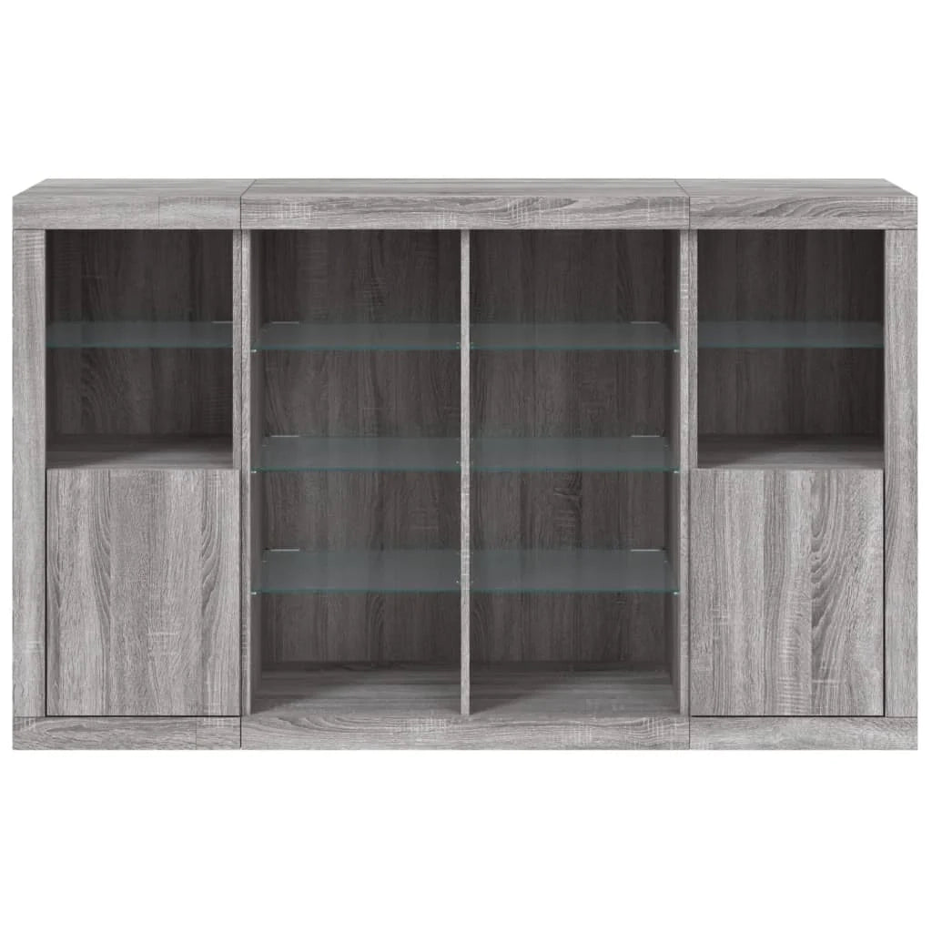 Buffet credenza cassettiera armadio mobile contenitore organizer per cucina soggiorno salotto con luci a LED 3 pezzi legno ingegnerizzato Sonoma grigio 02_0037236